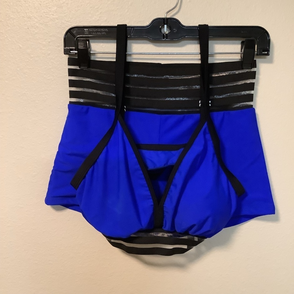 Swim 2pc unbranded blue black shorts top padded bra size medium view pics